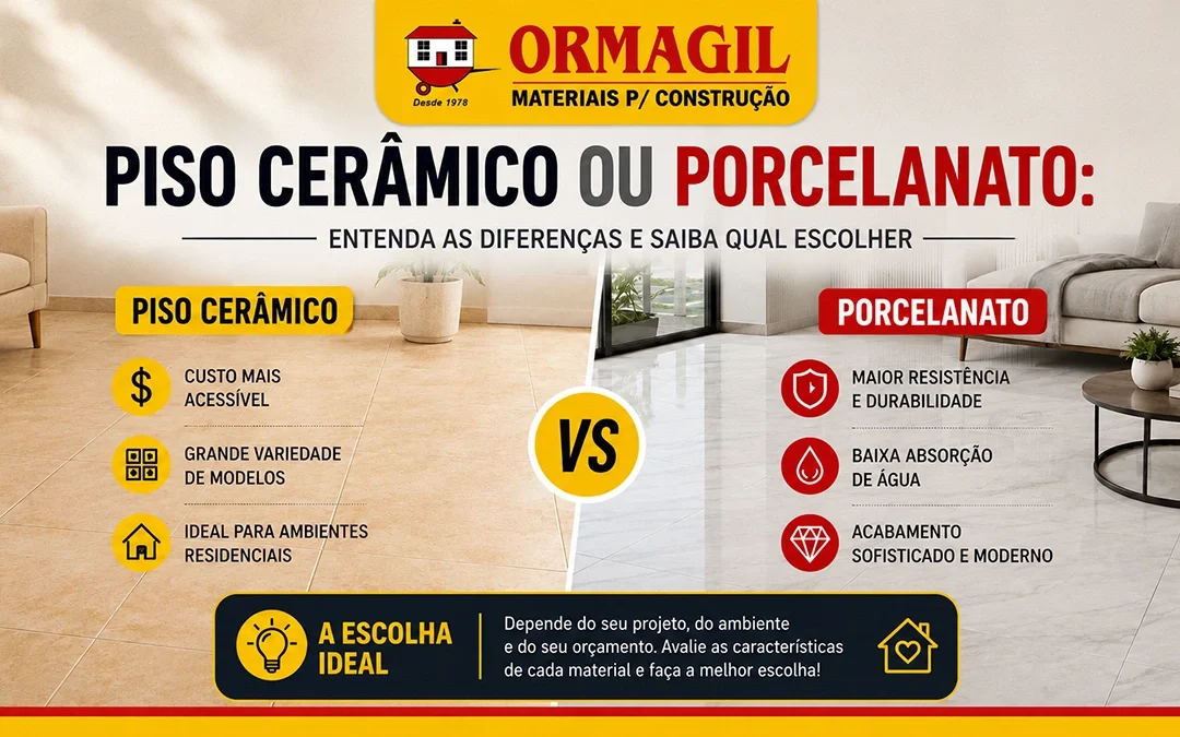 Piso cerâmico ou porcelanato? Entenda as diferenças e saiba qual escolher.